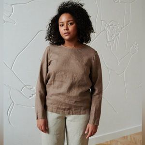 Linenfox Jana long sleeve cacao top size M